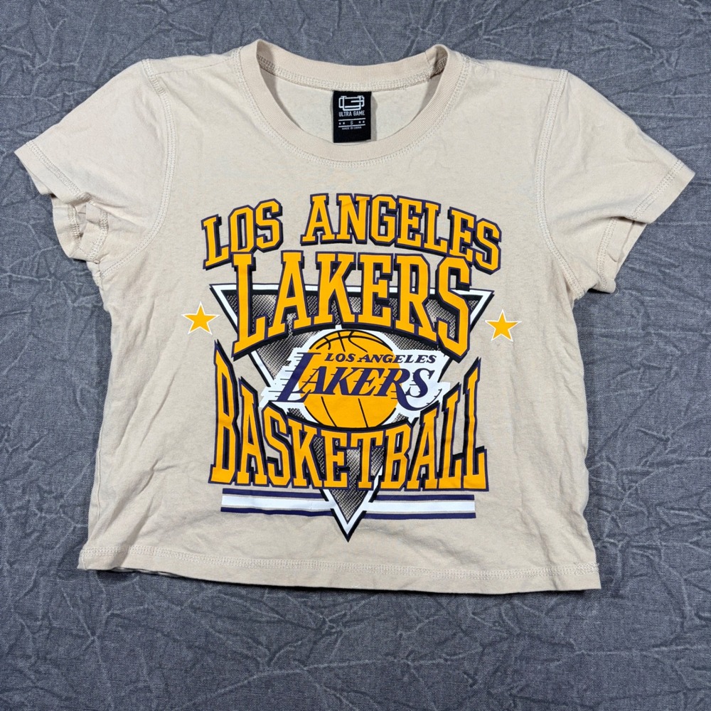 Ultra Game NBA Lakers Womens Small Tan Los Angeles Lakers Crop Graphic Tee